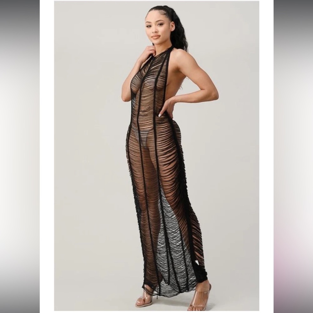Sheer Black Net Dress Cover Up